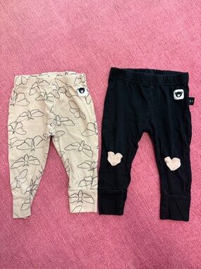 Huxbaby Heart Patch & dragonfly Leggings - Black and Beige